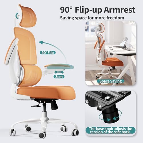 TRALT Office Chair Ergonomic Desk Chair, 330 LBS Home Mesh Office Desk Chairs with Wheels, Comfortable Gaming Chair, High Back Office Chair for Long Hours (Burnt Orange)