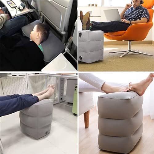 Beauenty Portable Inflatable Travel Foot Rest Pillow,adjustable Three Layers Height Pillow For Airplanes,Cars,Trains,Kids To Sleep On Long Flights,suitable For Office,Home And Any Travel(Grey)