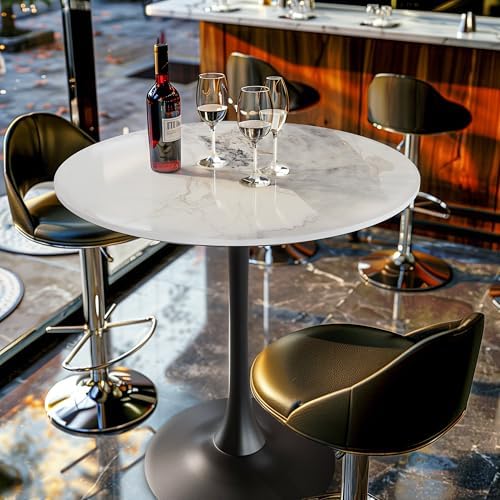 Wisfor Sintered Stone Round Bar Table: 76cm Dia Marble Tabletop with Ink Painting Pattern 78cm Tall Black Leg Bar Cocktail Table Bar Furniture for Home Kitchen,Pub,Coffee Shop,Office, Apartment