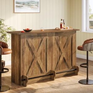 Tribesigns 160 CM Bar Table, 2-Tier Bar Cabinet Height Pub Table with Footrest, Modern Coffee Cabinet for Home Kitchen, Large Home Unit Liquor Furniture, Bistro, Dining Room, Living Room, Brown