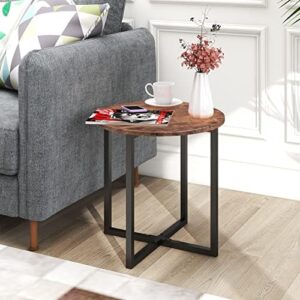 Round Side Table, Sofa Couch Table Circular living Room Coffee Table, End Table, Stable Metal Frame, Wood Look Accent Table for Small Spaces, Living Room, Bedroom Home Office Furniture