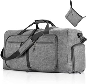Vomgomfom Duffle Bag,65L/85L/115L Foldable Travel Duffel Bag-Weekender Bag with Shoes Compartment, Overnight Bag for Men Women Waterproof & Tear Resistant (Gray)
