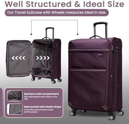 Eminent Expandable Luggage Trolley Bag Soft Suitcase for Unisex Travel Polyester Shell Lightweight with TSA lock Double Spinner Wheels V6093SZ (Carry-On 20-Inch, Purple)