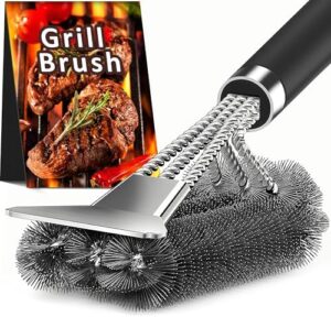 TNTOR Grill Brush, BBQ Cleaning Brush with Scraper and Stainless Steel Bristles and Extra Long PP Handle, Barbecue Brush for Cleaning Charcoal Grill, Electric Grill
