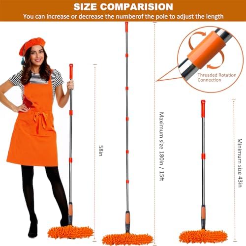 20 ft+ Reach Squeegee Cleaner Duster 2 in 1 Rotatable Window Cleaning Tool Kit With 3-14 ft Extension Pole, Washing Equipment for Indoor Outdoor Glass Car - 3 Pads