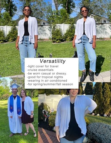 Yekaty Women Cardigan 3/4 Sleeves Open Front Lightweight Cardigan Draped Ruffles Knit Cardigan