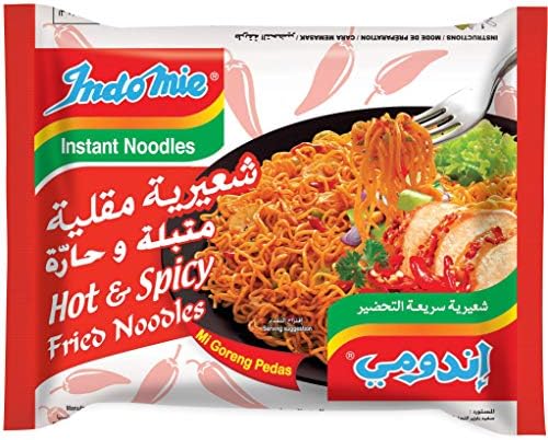 Indomie Instant Fried Noodles Hot & Spicy with Seasoning Powder and Sauce (Pack of 5 - 80 g Each)