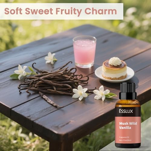 Musk Wild Vanilla Fragrance Oil, ESSLUX Large Single Essential Oil 30ml, Candle Making Scents, Scented Oils for Home for Diffuser, Soap, Perfume, Humidifier