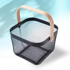 The Better Home Metal Mesh Storage Basket with Wooden Handle | Ideal for Storage, Shopping, Picnics and More (Black)