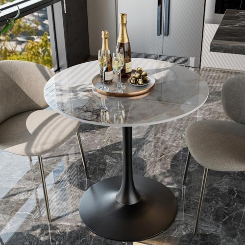 Wisfor Sintered Stone Round Bar Table: 76cm Dia Marble Tabletop with Ink Painting Pattern 78cm Tall Black Leg Bar Cocktail Table Bar Furniture for Home Kitchen,Pub,Coffee Shop,Office, Apartment