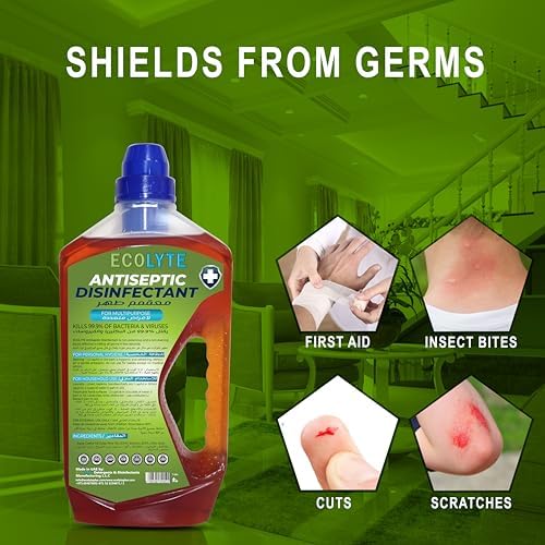 ECOLYTE+ Antiseptic Disinfectant, Premium Liquid for Effective Germ Protection Antibacterial & Personal Hygiene, Versatile & Effective, Used in Bathing, Laundry, All purpose Cleaner (1 Liter)