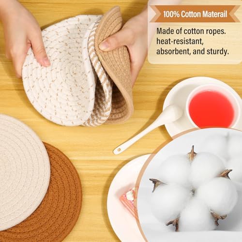 Trivet Mats Set for Hot Dishes, 5 Heat Resistant Pot Holders for Kitchen, Home Essentials, Anti Stain Hot Pads for Hot pots and Pans, Fall Decorations for Home, 7 Inches(Brown)