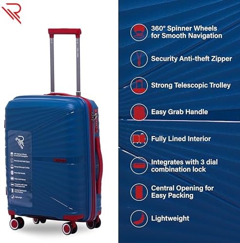 Reflection Classy PP Suitcase, Durable, Lightweight Hardshell, Telescopic Handle, Vertical Series Travel Luggage Trolley with 4 Quiet 360° Wheels and TSA Lock (28-Inch, Navy Blue)