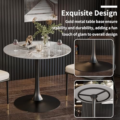 Wisfor Sintered Stone Round Bar Table: 76cm Dia Marble Tabletop with Ink Painting Pattern 78cm Tall Black Leg Bar Cocktail Table Bar Furniture for Home Kitchen,Pub,Coffee Shop,Office, Apartment