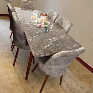 7-Pieces Dining Sets, 1 Piece Rectangular Table With (Free Installation), 1+6 Seater Modern Design Furniture for Home, Dining Room, Cafeteria