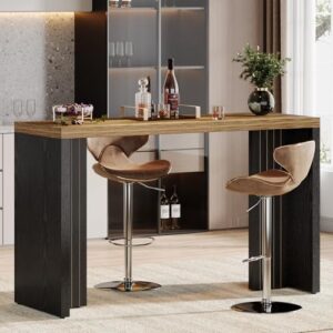 Tribesigns Home Bar Unit, 140CM Bar Table with a Spacious Tabletop, Modern Freestanding Mini Bar for Home Kitchen, Living Room, Balcony, Basement, Brown & Black