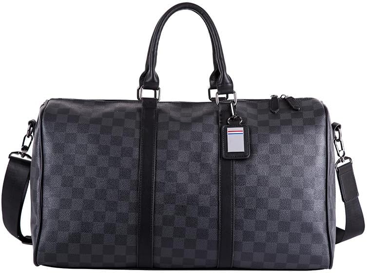 Travel Duffle Bag for Men PU Leather Sports Gym Bag Water Repellent Travel Bag for Business Weekend Getaway Overnight (Checkerboard)
