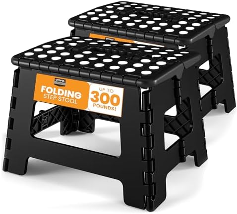 Utopia Home Folding Step Stool - (Pack of 2) Foot Stool with 9 Inch Height - Holds Up to 300 lbs - Lightweight Plastic Foldable Step Stool for Kids, Kitchen, Bathroom & Living Room (Black)