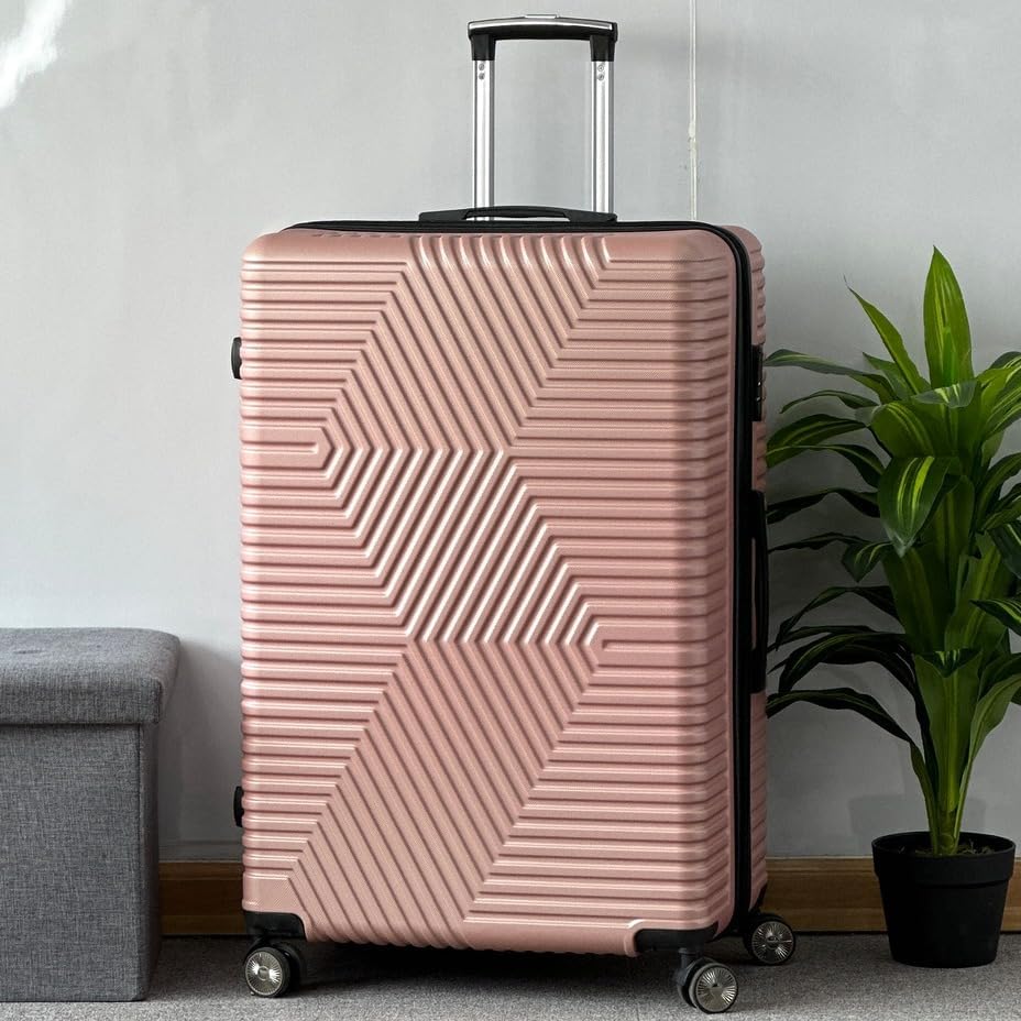 Extra Large 32-Inch Lightweight ABS Luggage Bag | Durable Hard Shell Travel Suitcase with 40KG Capacity, Spinner Wheels, Security Lock, Trolley Bag (ZIG ZAG, ROSE GOLD)