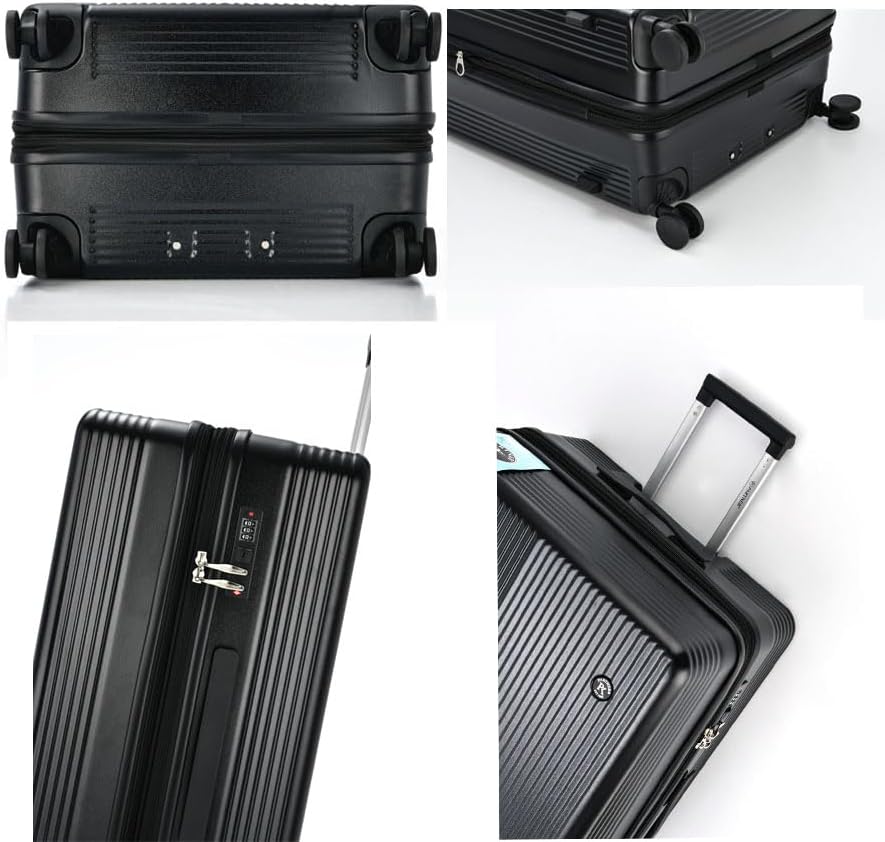 Trolley Travel Luggage Suitcase Set with Front Opening Carrying Cabin Bag Hardshell Bottle Holder Hand Bag 360° Spinner Wheels Lightweight (LIGHT BLUE, 3 PCS SET)